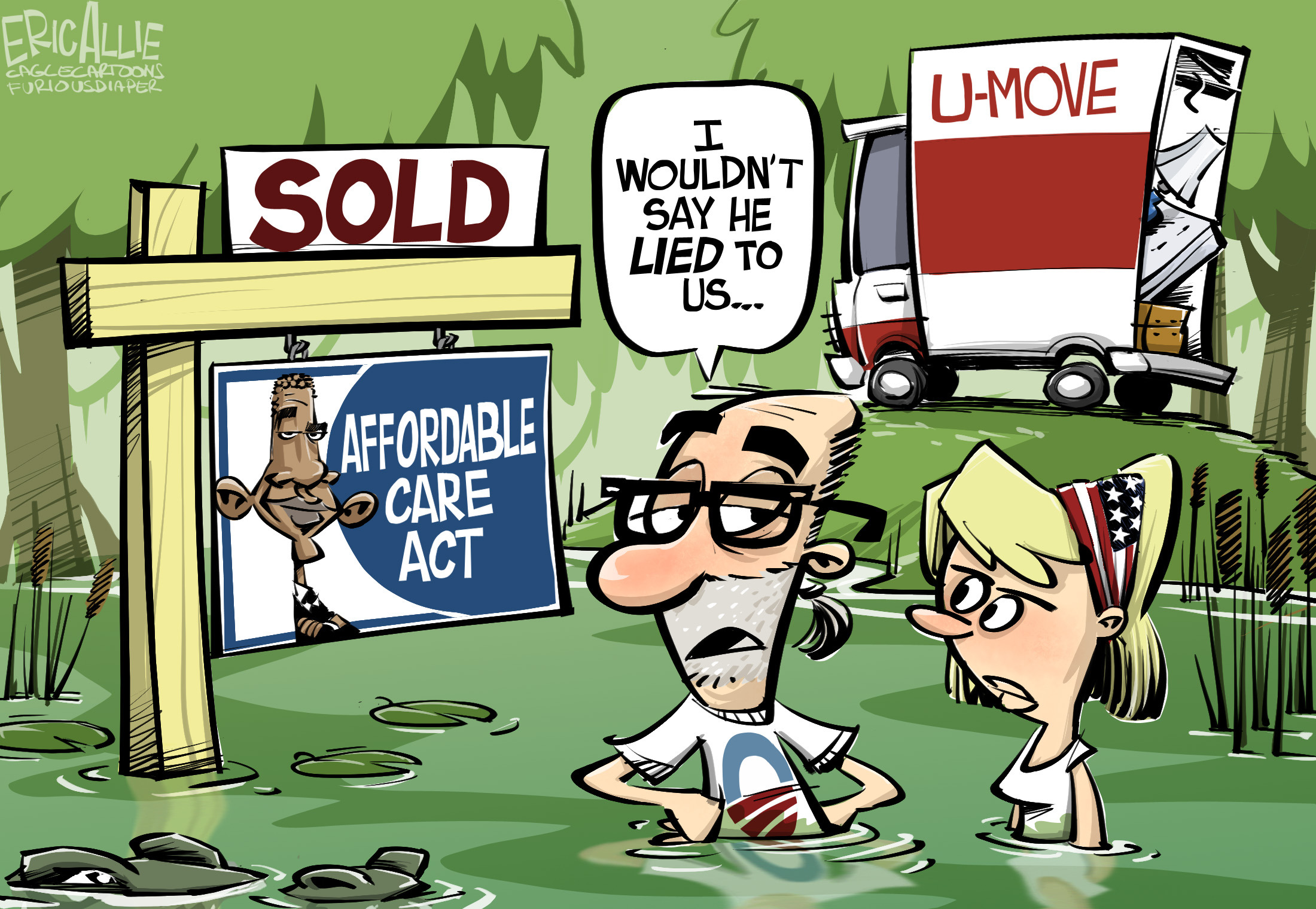 Editorial cartoon: Swamped by Obama