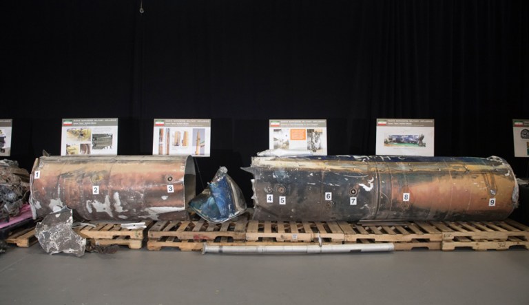 Haley spoke to reporters from a hangar at Joint Base Anacostia-Bolling in Washington, D.C., alongside a series of weapons systems that she sourced back to Iran. (Department of Defense)