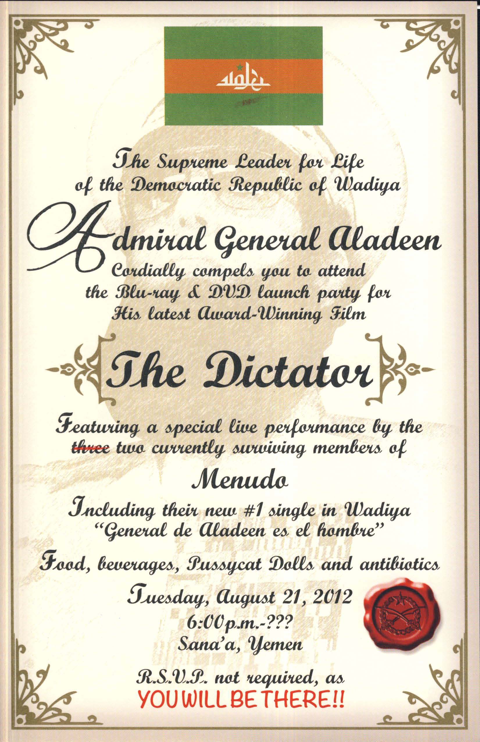 Press Invited to DVD Launch Party in Yemen for ‘Dictator’