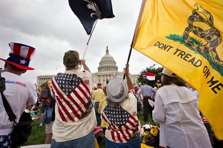 In this June 19, 2013, file photo, Tea Party activists rally in front of the U.S. Capitol. Liberal Democrats in Montana are looking at the Tea Party's style of grassroots activism as a way to get their own candidates on the ballot. (AP Photo/J. Scott Applewhite, File)