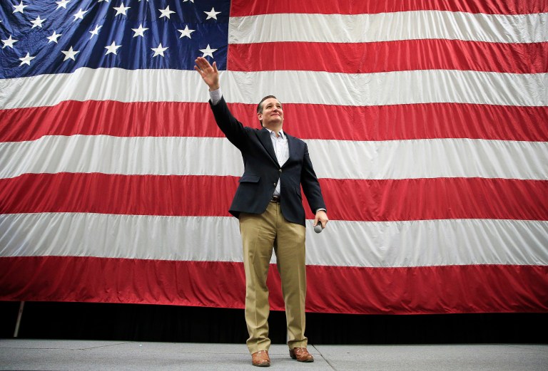 Republican presidential candidate, Sen. Ted Cruz, R-Texas, waves as he is introduced at a campaign rally for Sen. Mike Lee, R-Utah, Saturday, March 19, 2016, in Draper, Utah. (AP Photo/John Locher)