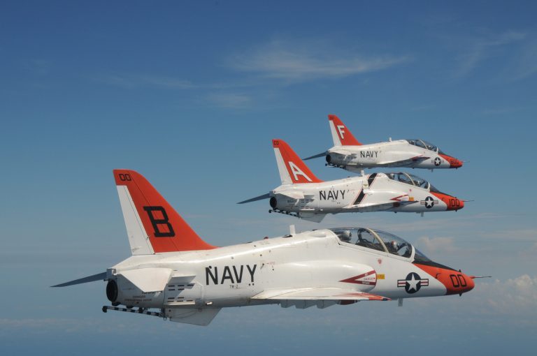 T-45 Goshawk jets are used to train Navy and Marine Corps pilots. (Navy photo)