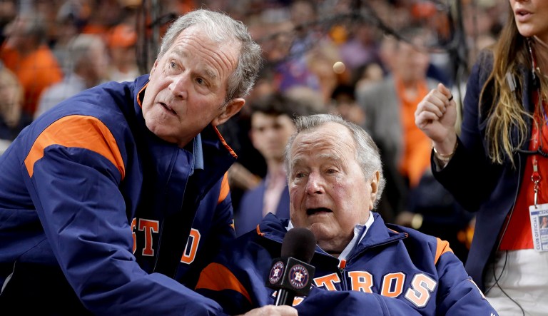 Former Presidents George H.W. Bush and George W. Bush expressed their disapproval of President Trump in a new book by historian Mark Updegrove. (AP Photo/David J. Phillip)