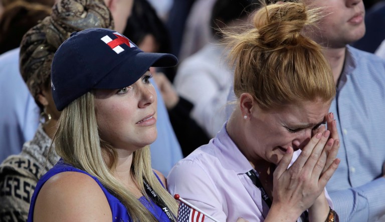 Why is it that the first female candidate for president is also the first to refuse to accept the will of the voters as her fault or as final? (AP Photo/Frank Franklin II)