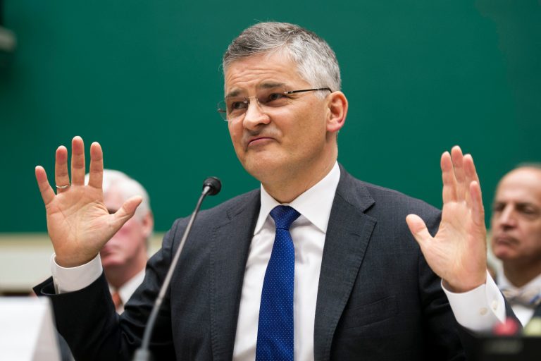 Volkswagen of America CEO Michael Horn testifies on Capitol Hill in Washington, Thursday, Oct. 8, 2015, before the House Oversight and Investigations subcommittee hearing on Volkswagen's emissions-rigging scandal. (AP Photo/Cliff Owen)