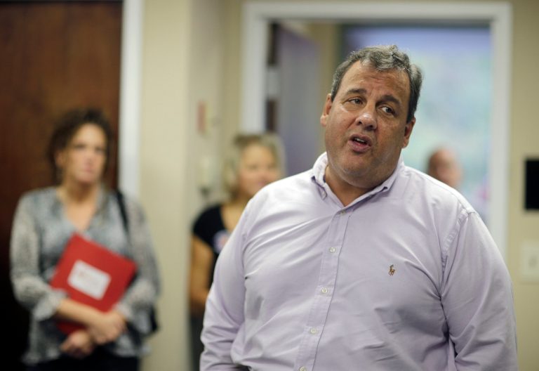 New Jersey Gov. Chris Christie addresses some campaign workers in East Brunswick, N.J., on Oct. 8. (AP/Mel Evans)