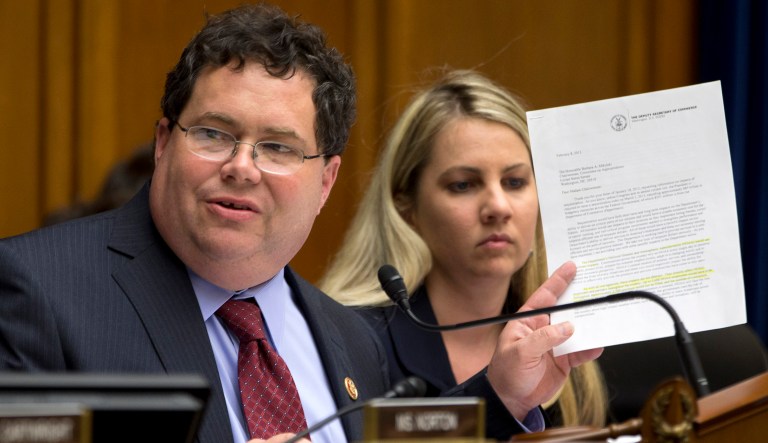 Farenthold's former communications director, Lauren Greene, sued him in December 2014 claiming gender discrimination, sexual harassment, and a hostile work environment. (AP Photo/Jacquelyn Martin)