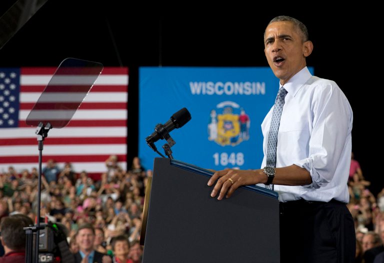 President Barack Obama speaks at the University of Wisconsin at La Crosse, in La Crosse, Wis., Thursday, July 2, 2015, about the economy and to promote a proposed Labor Department rule that would make more workers eligible for overtime. (AP Photo/Carolyn Kaster)