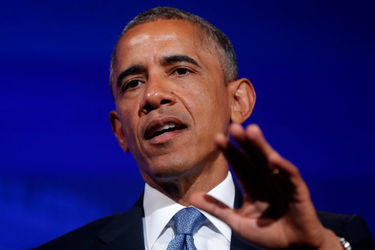 President Barack Obama participates in a discussion with Takunda Ralph Michael Chingonzo of Zimbabwe, co-founder of a start-up working to bring free Internet access to the public, at the US Africa Business Forum during the US Africa Leaders Summit, Tuesday, Aug. 5, 2014, at the Mandarin Oriental Hotel in Washington. African heads of state are gathering in Washington for an unprecedented summit to promote business development. (AP Photo/Charles Dharapak)
