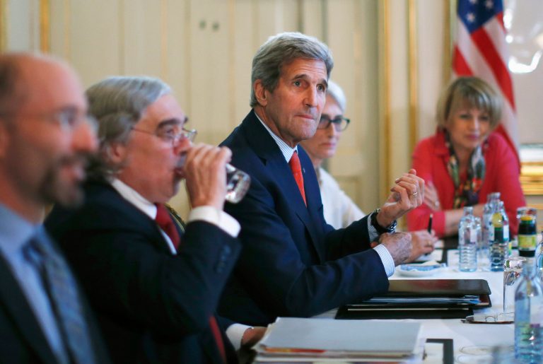 Secretary of State John Kerry meets with Iranian Foreign Minister Mohammad Javad Zarif in Vienna, Austria, Friday, July 3, 2015. (AP Photo)