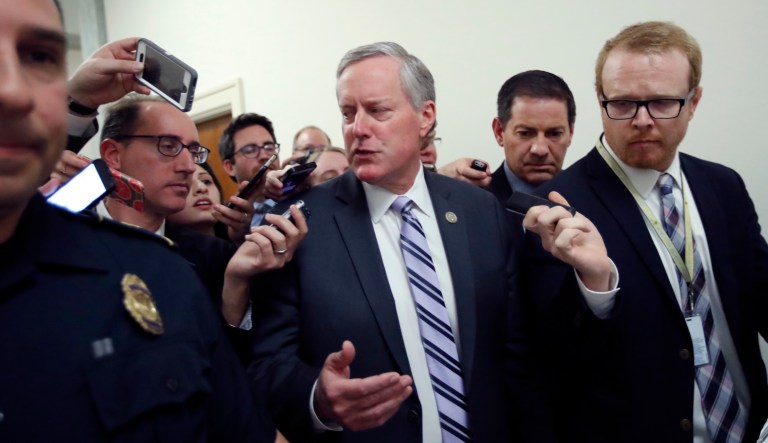 Rep. Mark Meadows, R-N.C., leader of the conservative House Freedom Caucus, has said there is little support in the lower chamber for two bipartisan Obamacare stabilization bills, favored by more moderate GOP lawmakers. (AP Photo/Alex Brandon)