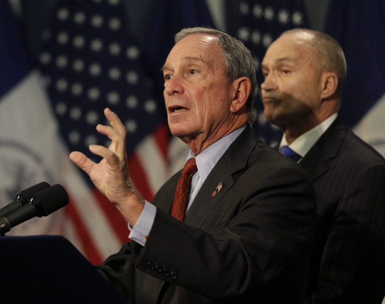 New York City Mayor Michael Bloomberg, left, speaks while Police Commissioner Ray Kelly looks on during a news conference in New York, Monday, Aug. 12.  A U.S. judge has appointed a monitor to oversee the New York Police Department's controversial stop-and-search policy, saying it intentionally discriminates based on race and has violated the rights of tens of thousands of people. (AP/Seth Wenig)