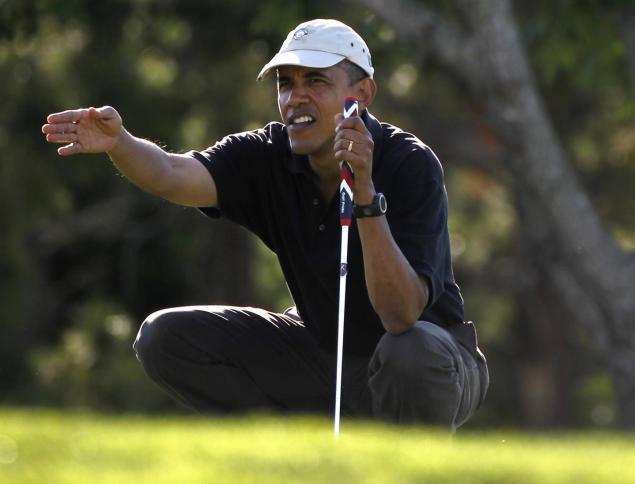 Before going golfing, Obama blames Bush for weak jobs report