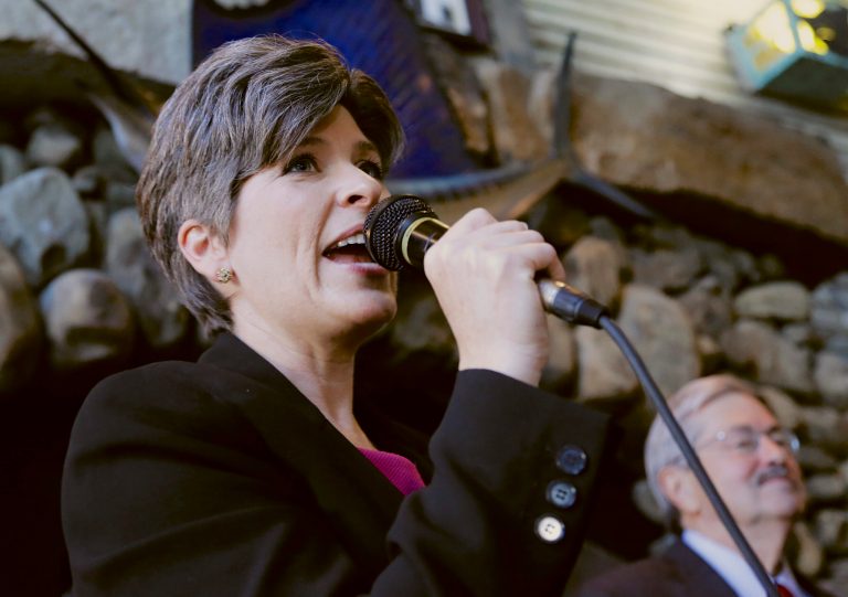 Republican Senate candidate Joni Ernst speaks during a campaign stop in Council Bluffs, Iowa, Friday. (AP/Nati Harnik)