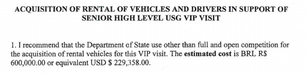 Hotel and Vehicles for Biden’s New Year’s Day Brazil Visit: $421K