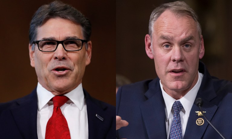 The Energy and Natural Resources Committee confirmed former Texas Gov. Rick Perry to be secretary of energy and Rep. Ryan Zinke, R-Mont., to be interior secretary. (AP Photos)