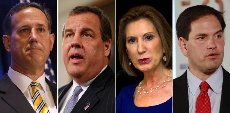 From left: Rick Santorum, Chris Christie, Carly Fiorina and Marco Rubio. (AP Photos)
