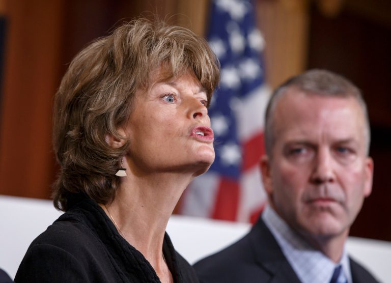 Senate Energy and Natural Resources Committee Chair Lisa Murkowski, R-Alaska, left, with Sen. Dan Sullivan, R-Alaska, hold a news conference about Alaska's energy future, at the Capitol in Washington, Monday, Jan. 26, 2015. (AP Photo/J. Scott Applewhite)