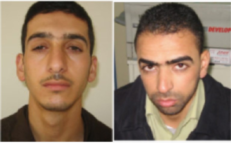 Two-picture combo image provided by Shin Bet, Israel's security service, shows Marwan Qawasmeh, left, and Amer Abu Aisheh that the security service identified as the central suspects in the recent disappearance of three Israeli teenagers. Israel on Thursday, June 26, 2014, identified the two well-known Hamas operatives in the West Bank as the central suspects in the recent disappearance of three Israeli teenagers, in the first sign of progress in a frantic two-week search for the missing youths. (AP Photo/Shin Bet)