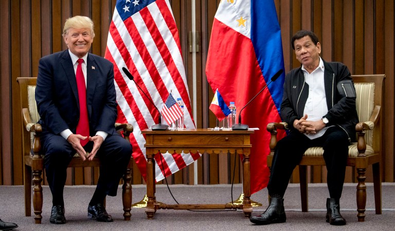 A reporter asked whether President Trump broached the issue of human rights with Duterte. (AP Photo/Andrew Harnik)