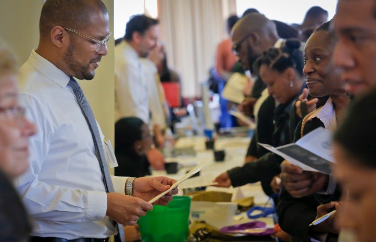 Government officials and investors watch the jobless claims numbers closely because they offer a frequently-updated gauge of labor market health. (AP Photo/Bebeto Matthews)