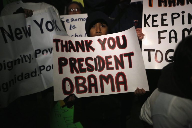 Immigrants rights activists gather to celebrate President Obama's executive action on immigration policy in Washington Square Park on Nov. 21, 2014, in New York City. (Photo by John Moore/Getty images)