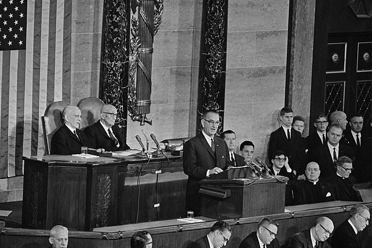 Lyndon Johnson laying out his War on Poverty to Congress in 1964. AP Photo