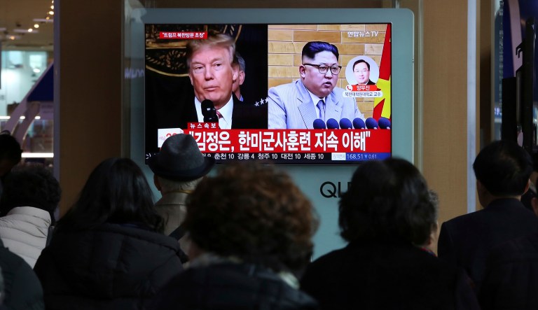 After months of trading insults and threats of nuclear annihilation, President Trump agreed to meet with North Korean leader Kim Jung Un by the end of May to negotiate an end to Pyongyang's nuclear weapons program, South Korean and U.S. officials said. (AP Photo/Ahn Young-joon)