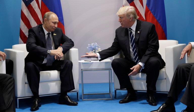 President Trump meets with Russian President Vladimir Putin at the G-20 Summit, Friday, July 7, 2017. (AP Photo/Evan Vucci)
