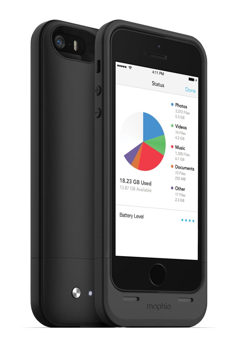 This product image provided by Mophie shows the Mophie Space Pack for the iPhone. The Space Pack doubles battery life and gives you an additional 16 or 32 gigabytes of storage. It also serves as a phone case, albeit a heavy and bulky one because it needs to fit a battery and memory. (AP Photo/Mophie)
