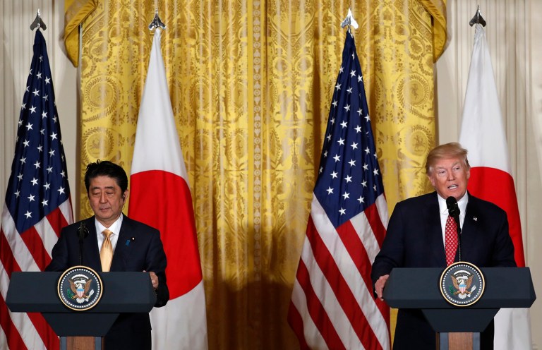 President Trump has accepted Japanese Prime Minister Shinzo Abe's invitation to visit Japan. (AP Photo/Pablo Martinez Monsivais)