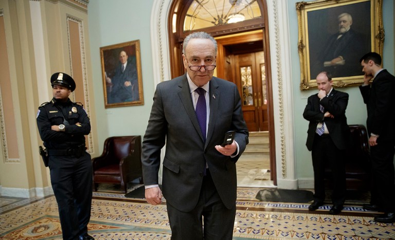 Senate Minority Leader Chuck Schumer is expressing his support for President Trump's plan to impose further tariffs on Canada. (AP Photo/J. Scott Applewhite)