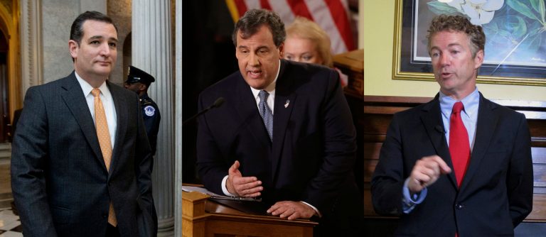 Sen. Ted Cruz, R-Teas, New Jersey Gov. Chris Christie and Sen. Rand Paul, R-Ky. (AP images)