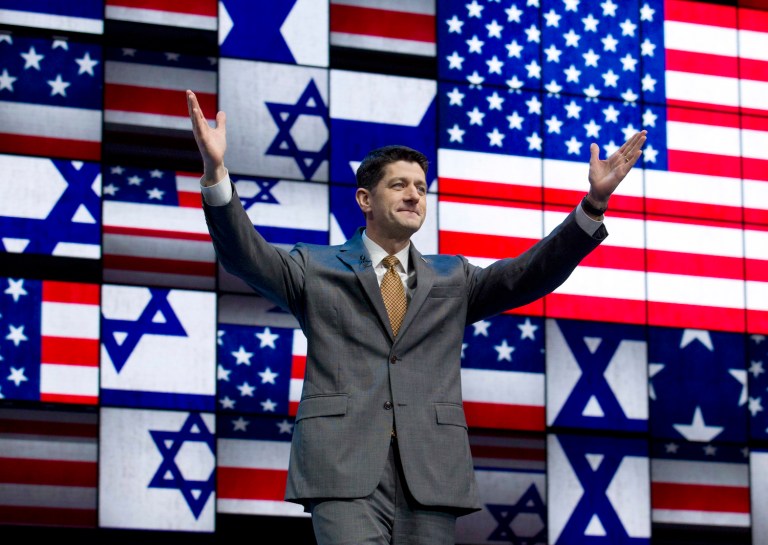 Ryan slammed President Obama's nuclear deal with Iran and denounced the Boycott, Divestment, Sanctions movement against Israel. (AP Photo/Jose Luis Magana)