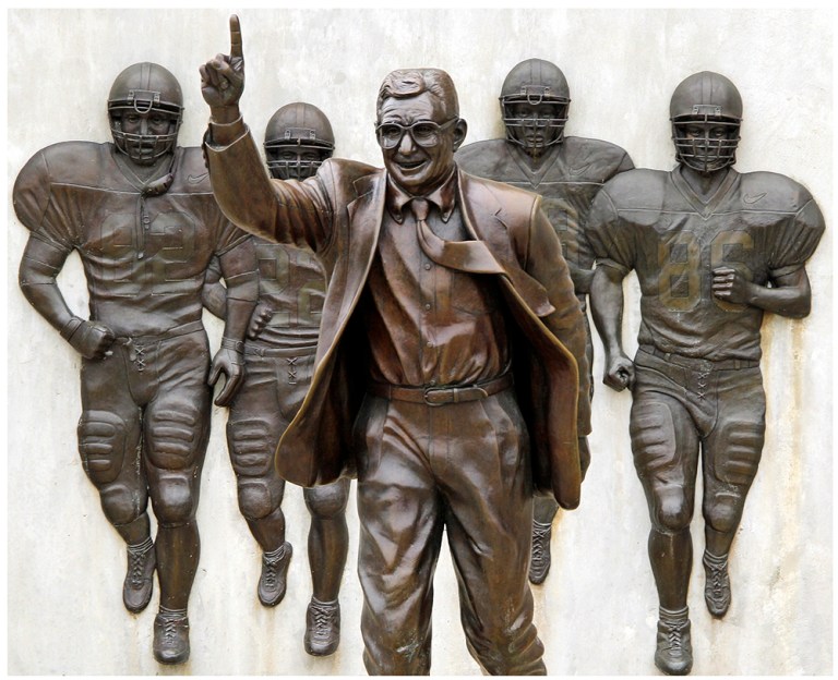 Paterno's win record may have been scrubbed and then reinstated by the NCAA in recent years, but 
		the university's stance on his statue remains unchanged. (AP Photo/Gene J. Puskar)