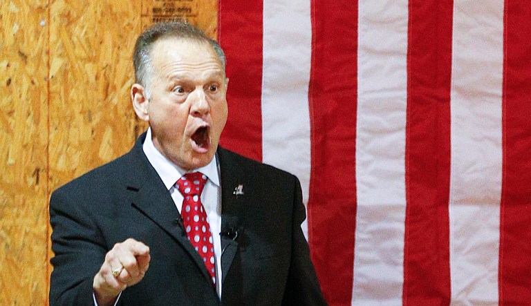 Former Alabama Chief Justice and U.S. Senate candidate Roy Moore speaks at a campaign rally, Thursday, Nov. 30, 2017, in Dora, Ala. (AP Photo/Brynn Anderson)