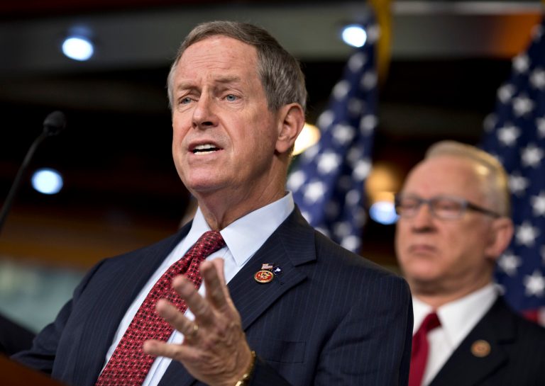 House Military Personnel subcommittee Chairman Rep. Joe Wilson, R-S.C., left, accompanied by House Armed Services Chairman Rep. Buck McKeon, R-Calif., during a news conference on Capitol Hill in Washington, March 1, 2013. Wilson is among some members of Congress for whom concern is high that terrorists might use Ebola as a biological weapon against the United States.(AP Photo/J. Scott Applewhite)