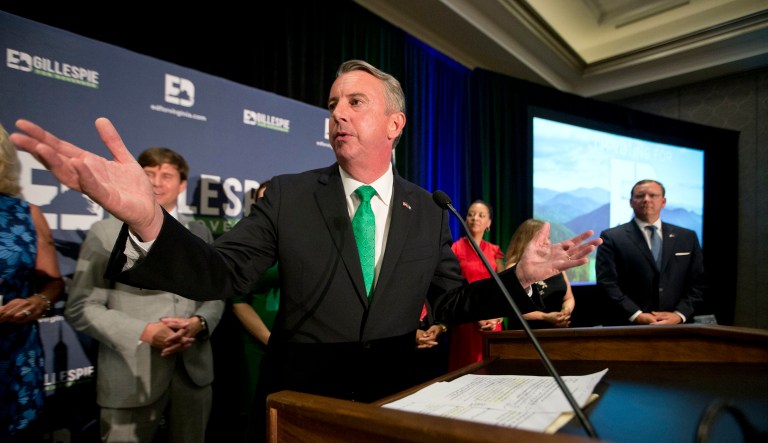 Gillespie announced that he opposed removing the statues. (AP Photo/Steve Helber)