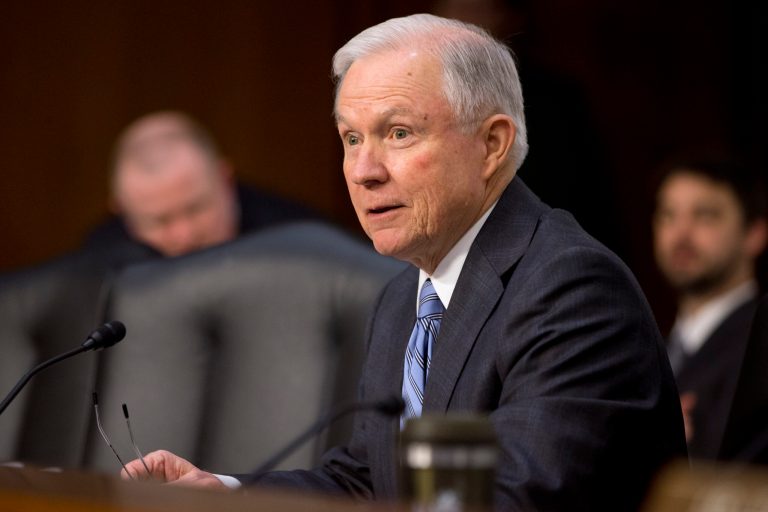 Sen. Jeff Sessions, R-Ala., on Capitol Hill in Washington, Wednesday, Jan. 28, 2015, during the Senate Judiciary Committee's confirmation hearing. (AP Photo/Jacquelyn Martin)