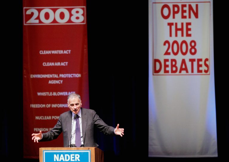 2008 independent presidential candidate Ralph Nader, addressing an 