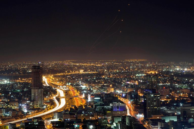 An Iron Dome air defense system fires to intercept a rocket from the Gaza Strip in Tel Aviv on July 10. (AP/Dan Balilty)