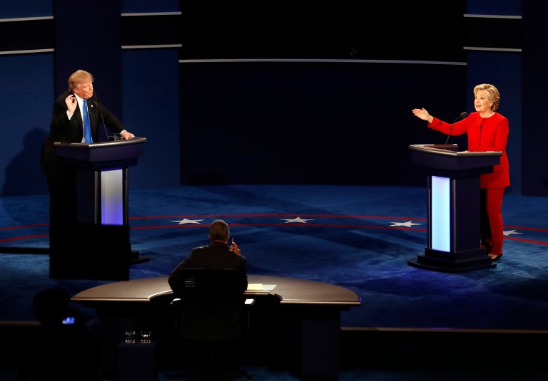 In the first presidential debate, Hillary Clinton tried to portray herself as a unifier, while Donald Trump's opening was more confrontational and divisive. (AP Photo/Mary Altaffer)