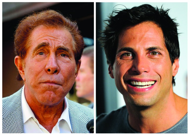 This photo combination of file photos shows casino mogul Steve Wynn, left, in Los Angeles, and 