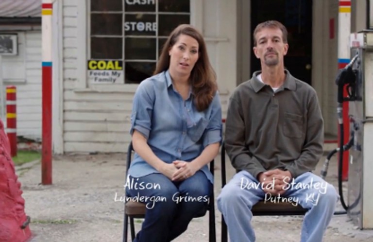 Alison Lundergan Grimes released a new TV ad Tuesday featuring a coal miner who lost his job and is asking Sen. Mitch McConnell about his commitment to Kentucky's job growth. (Screenshot)