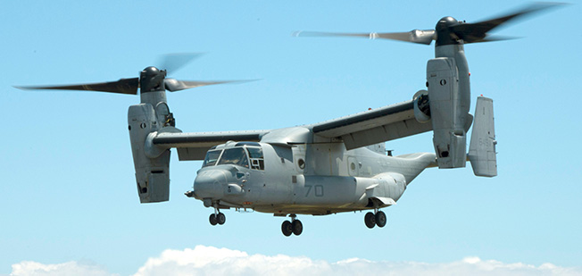 A V-22 Osprey crashed off the coast of Okinawa, Japan, on Tuesday, the Marine Corps said. (Navy photo)