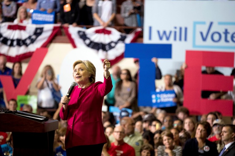 Latest Monmouth University poll of likely voters in Ohio shows Clinton edging Donald Trump 44 to 42 percent. (AP Photo/Andrew Harnik)