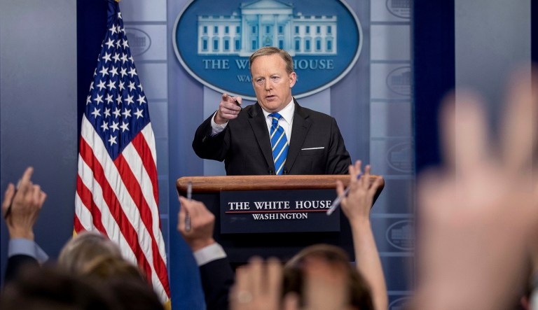 White House press secretary Sean Spicer said there's no reason for a special prosecutor to investigate connections between President Trump's campaign and the Russian government. (AP Photo/Andrew Harnik)