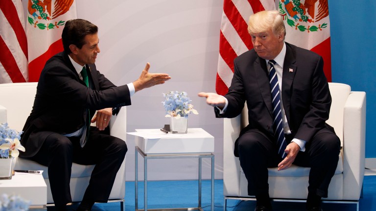 President Trump and Mexican President Enrique Pena Nieto met in person in July 2017 at the G-20 summit in Germany. (AP Photo/Evan Vucci)
