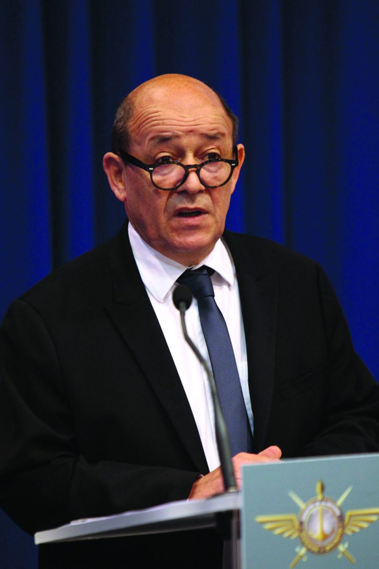 Franch Defense Minister Jean-Yves Le Drian, right, speaks during a press conference, in Paris, Saturday, Jan. 12, 2013. Le Drian said hundreds of French troops are involved in an operation that destroyed a command center of Islamic rebels in Mali. (AP Photo/Thibault Camus)