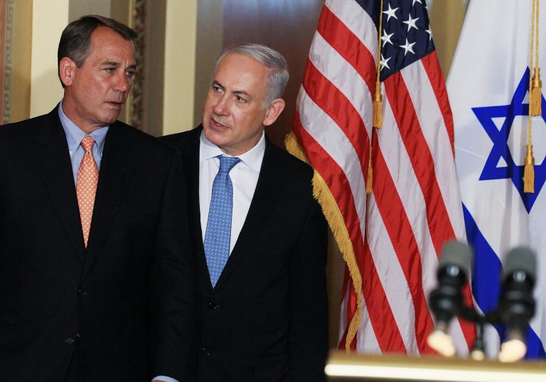 Israeli Prime Minister Benjamin Netanyahu, right, and House Speaker John Boehner at the U.S Capitol. Netanyahu had delivered a speech to a joint meeting of Congress. (Mark Wilson/Getty Images)